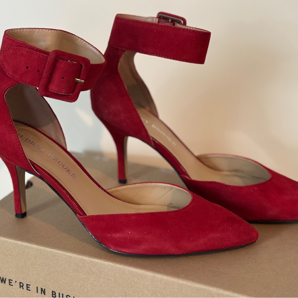 Audrey Brooke Red Ankle Strap Heels